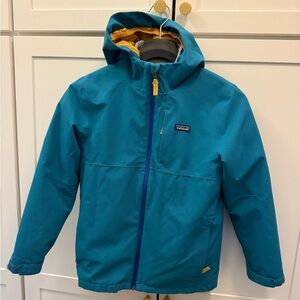 Kid’s Teal Hooded Winter Jacket with Yellow Accents